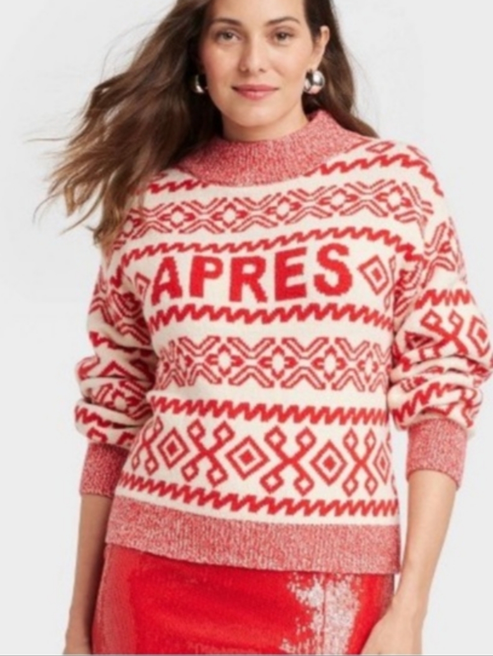 New A new day Red & Ivory "Apres" Cozy Sweater Size XXL